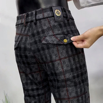 Business trousers men's 2022 autumn and winter wool tide brand plaid pants European high-grade loose elastic straight casual pants