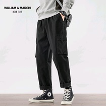 Overalls mens straight loose pants spring and autumn ins trend new nine-point Hong Kong style casual autumn and winter trousers