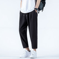  Nine-point pants small feet summer thin ice silk pants mens 2021 sports and leisure straight loose autumn suit pants