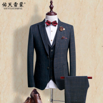 Suit suit male Korean slim suit Youth casual formal British plaid suit Groom wedding dress male