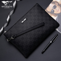 Seven Wolves Mens Hands With Bags Genuine Leather 2021 New Luxury Brands Big capacity Long High-end Handbag man