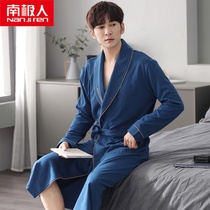 Sleeping robe mens spring and autumn season pure cotton long sleeves 2021 new medium long style bathrobe fall full cotton with increased yard pyjamas winter