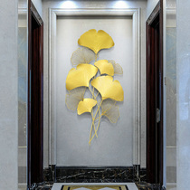 Modern Chinese entrance wall decoration light luxury living room background wall aisle porch metal wall pendant ginkgo biloba