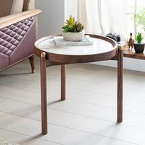 Northern Europe Lauren Black Gold Marble Side Light Luxury Small Round Tea Table Living Room Small Family Net Red Sofa Solid Wood Side Table