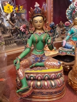 Nepalese boutique painted green Mother Bodhisattva Buddha statue green Chapin bronze statue High 38cm-1 ruler of the Buddha