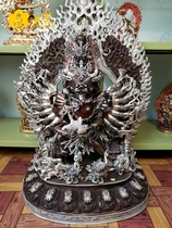 The Great VajraPani Buddha statue of the Brass Gilded Silver Protector Buddha statue is exquisitely crafted to make a tantric bronze sculpture of ancient Tibetan 80cm high