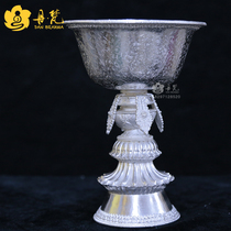 Nepal 925 pure silver ghee oil lamp pure silver for home use for Buddhist light Eight precious butter oil lamp diameter 14cm