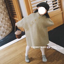Korean girls coat 2022 spring and autumn new foreign flavor small fragrance little girl thick medium long cashmere coat