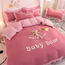 Little Red Book recommends four-piece cotton cotton princess girl double quilt cover Korean version of bed skirt sheets bedspread