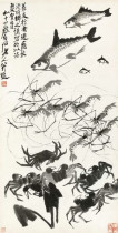Art micro-spray Qi Baishi Water family figure (2)30x59cm