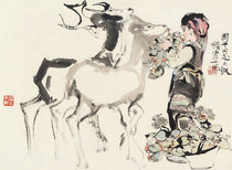 388 art micro spray ten hair girl with deer (2)50x37cm