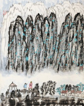 Art micro-spray Fang Zhaolin 1972 made a mountain residence map 30x38cm