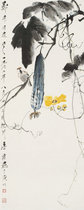 Art micro-spray Tang Yun 1962 Loofah Bird 30x75 cm