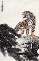 Art micro-spray Hu Shuang tiger howling figure 30x47cm