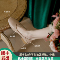 Real Leather Grandma Shoes Female Crude Heel Single Shoes Fairy Gentle Medium Heel High Heels Shoes 2022 Shoes New Spring And Autumn Women Shoes