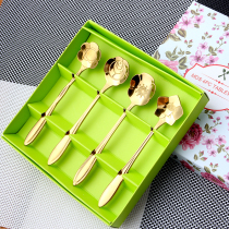 European creative flower petal spoon 304 stainless steel coffee long handle mixing spoon cherry blossom Spoon gift box four sets