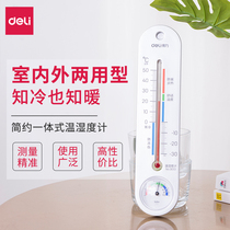  Deli household indoor and outdoor thermometer Accurate household baby room temperature and humidity dual-use greenhouse temperature and humidity meter can be suspended