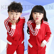 Kindergarten garden clothes spring and autumn red Primary School uniforms teacher sportswear stripes suit childrens class clothes customization
