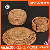 Handmade Vietnam autumn rattan coaster set tea mat Cup tray padded tea tray cushion insulation tea tray accessories