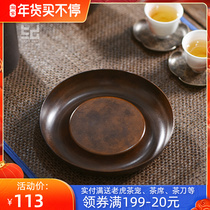 Japanese handmade vintage round copper pot bearing dry brew tea table small tray water storage tea tray pot mat tea set accessories