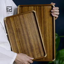 Natural walnut inlaid copper corner tea tray small tray household solid wood quality plate rectangular storage tray