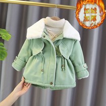 Plus velvet thick windbreaker girl coat 2021 new childrens clothing autumn and winter girls foreign style female baby winter cotton coat