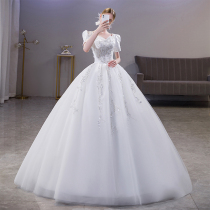 French light main wedding dress 2021 new bride temperament word shoulder Palace style Senior sense cover arm go out main yarn