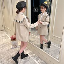 Girl Suit Jacket Spring Dress 9 Children 10 CUHK Boy 11-year-old girl Detachable navy collar Long of the Western suit 8