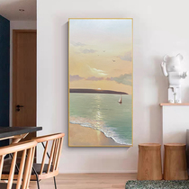 Pure hand-painted three-dimensional oil painting light luxury modern sea Sunrise rising East art landscape porch living room decoration painting
