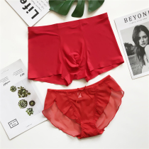 Men and women a pair of ice silk couple panties Big red wedding newlywed couple underwear set sexy