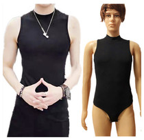 Mens big code small high collar sleeveless tight fit pure cotton vest beating bottom triangle one-piece dress rehearsace for gymnastics ballet