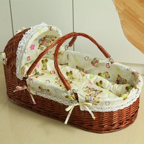 Vine-knitted newborn baby out portable hand basket on-board appeasement coax sleeping basket baby bed cart solid wood cradle