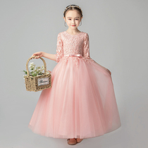 Girl dress Princess dress small flower child long sleeve girl wedding dress children host foreign atmosphere show high-end
