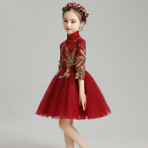 Girl dress Princess dress childrens evening dress girl puffy gauze small host piano performance clothing long sleeve foreign atmosphere
