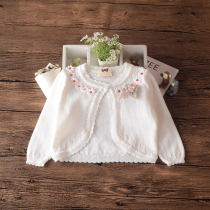 Girls cotton air-conditioned shirt summer shawl spring and autumn childrens knitted cardigan white short coat 0-1-7 year old coat 3