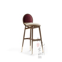 Nordic light luxury fabric bar chair Modern woven rattan metal high-legged bar chair backrest Solid wood Nakajima chair bar chair