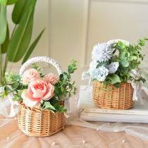 Flower basket woven rattan lace Princess flower girl portable basket Round floral flower arrangement flower pot Flower flower basket portable