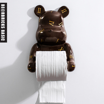 Creative kitchen bathroom wall hanging Nordic cute cartoon bear tissue box toilet paper roll paper hanger tube free of punching