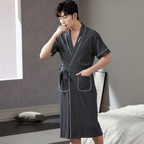 Spring Summer Mens Sleeping Robes Kimono Kimono Pure Cotton Short Sleeves Medium Long thin pyjamas summertime Mens Great Sweat Sweat Steam Bath