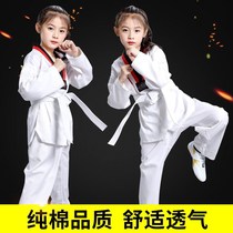 Taiwanese clothes set spring and summer long sleeves for men and women children taekwondo clothes children beginner training clothes White