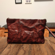 Plant Tanning Leather Hand-holding Bag Mens Large Capacity Hand Grip Bag Genuine Leather Soft Head Layer Cow Leather Retro Casual Single Shoulder Inclined Satchel Bag
