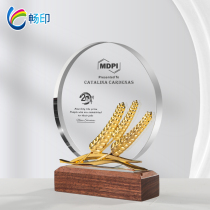 Crystal trophy custom creative metal wheat ear staff competition award Youth Festival emblem honor Glass medal lettering