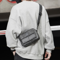 Hong Kong 2021 shoulder mens casual tide bag zipper bag cross body messenger bag Korean version gray cowhide bag small square bag