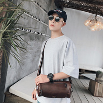 Tide brand new street retro shoulder bucket bag fashion trend cowhide leather mens cylinder shoulder bag