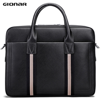GIONAR men Business casual fashion trend leather briefcase mens Hand bag head layer cowhide computer satchel