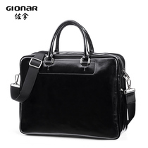 Men Business Travel Business Casual Briefcase Genuine Leather Large Handbag Male Bull Leather 15 Inch Computer Bag Large Capacity Black