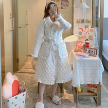 Nightgown women autumn and winter coral velvet thickened velvet three-layer cotton pajamas long nightgown winter home wear suit