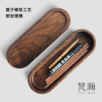 Van Han wooden pen holder storage box office supplies desktop stationery finishing simple black walnut pen box