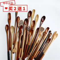 Honey spoon creative round mouth wooden spoon long handle big spoon solid wood spoon coffee stirring stick spoon wooden tableware