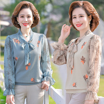 Mom autumn T-shirt 50 years old foreign style middle-aged womens spring and summer long sleeve thin shirt temperament large size womens shirt